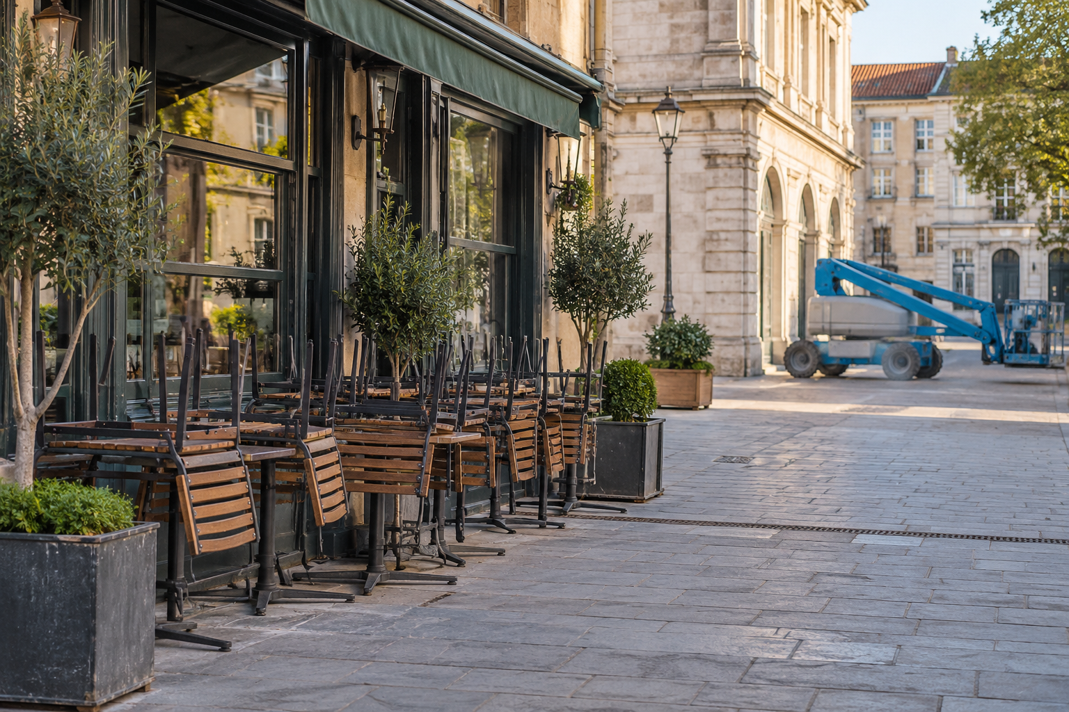 Zamknięty ogródek restauracji przed planowanymi pracami zewnętrznymi